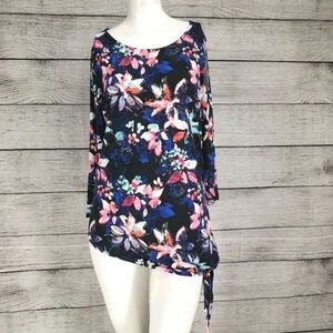 NEW Ava & Grace S Asymmetrical Hem Floral Blouse top Side tie